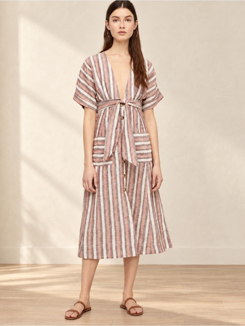 Free People Monday Stripe Linen Midi Dress XS